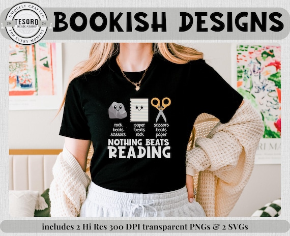 Reading PNG, Bookish Rock Paper Scissor Digital, School Clipart PNG, Teacher Gift, Cricut Print & Cut File, Sublimation POD Instant Download