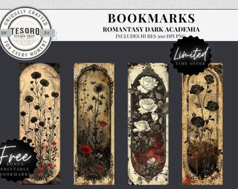 Vintage floral bookmark Printable | Custom bookmarks  | Aesthetic bookmark | Black Rose  Bookmark | Dark Romance printable bookmarks