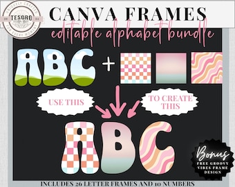 Canva Frame Editable Doodle Letter  |A-Z Outline Letters |Customizable Hand Drawn Retro Alphabet | Digital Trendy Font School Bulletin Board