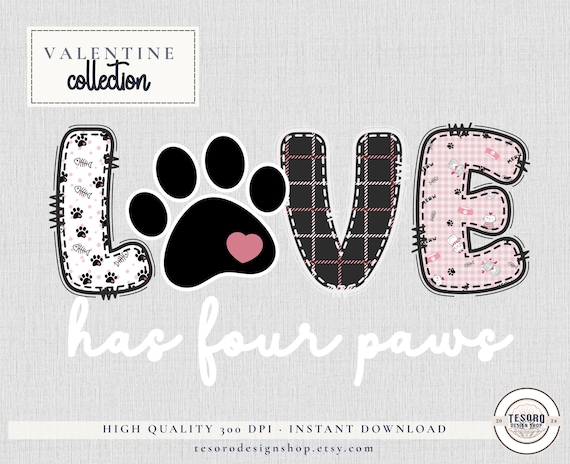 Valentines Love has 4 paws Cat PNG |Pink Hearts Cat Sublimation & DTF Design for Shirts Tote Bag Mug |Instant Download| February Love Kitty