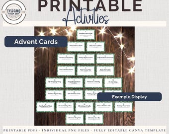 Advent Activities Printable Cards |Custom Christmas Countdown |PDF Canva Template PNG |Cricut Cut Files |Xmas Holiday Fun Family Traditions