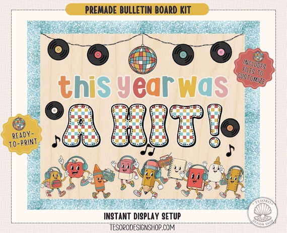 End of Year Bulletin Board Kit| Retro Classroom Decor| Summer Class Display| Printable Teacher Bulletin Board| Doodle Alphabet Letters PNG
