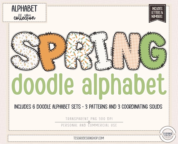 Doodle Letters PNG |Carrot Patch Spring Alphabet |Bulletin Board March April Classroom Displays | Sublimination and Cricut Print Cut