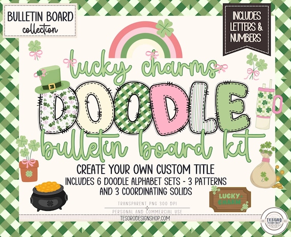 St Patrick’s Day March Bulletin Board Kit | Printable Alphabet Letters for Classroom Library Display School Decor |Doodle Alphabet PNG