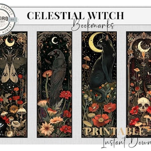 Segnalibro Strega Celeste stampabile / Segnalibri personalizzati / Segnalibro estetico / Segnalibro Moth Moon Stars / Segnalibri stampabili Dark Romance