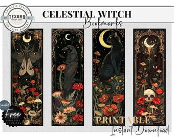 Celestial Witchy bookmark Printable | Custom bookmarks  | Aesthetic bookmark | Moth Moon Stars Bookmark | Dark Romance printable bookmarks