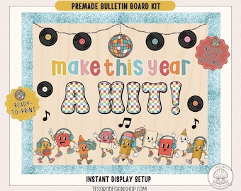 Back to School Bulletin Board Kit| Retro Music Classroom Decor| August Printable Classroom Display for Teachers| Doodle Alphabet Letters PNG