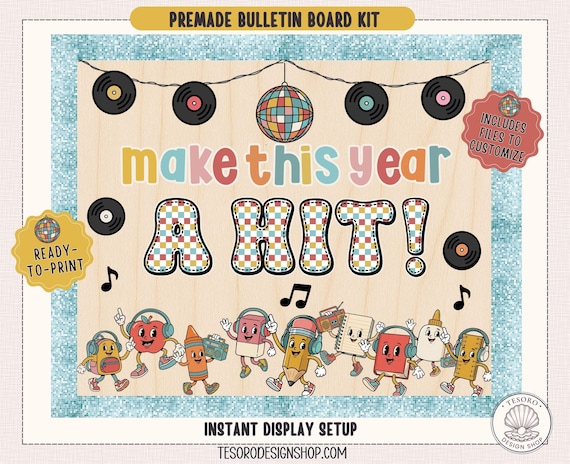 Back to School Bulletin Board Kit| Retro Music Classroom Decor| August Printable Classroom Display for Teachers| Doodle Alphabet Letters PNG