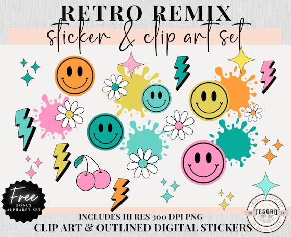 Retro Doodle Clip Art PNG Clipart |Digital Planner Stickers |Sublimination Digital File |Teacher Classroom Decor |Cherry Daisy for Kindle