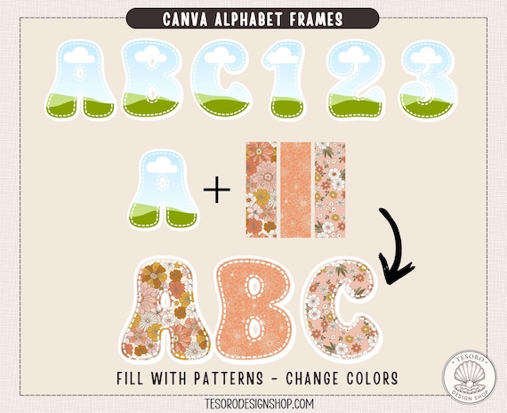 Canva Alphabet Frames Template |Editable Doodle Letters A–Z |Reusable Pattern Fill Alphabet |Custom Bulletin Board Letters