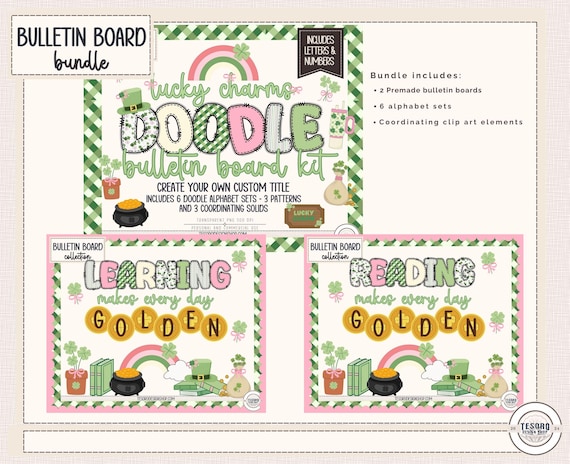 St Patrick’s Day March Bulletin Board Kit | Printable Alphabet Letters for Classroom Library Display School Decor |Doodle Alphabet PNG