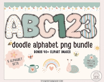 Doodle Alphabet PNG Bundle |Floral Classroom Letters |Flowers Pattern Letters Clipart for Cricut Sublimation Craft |Printable Display Decor