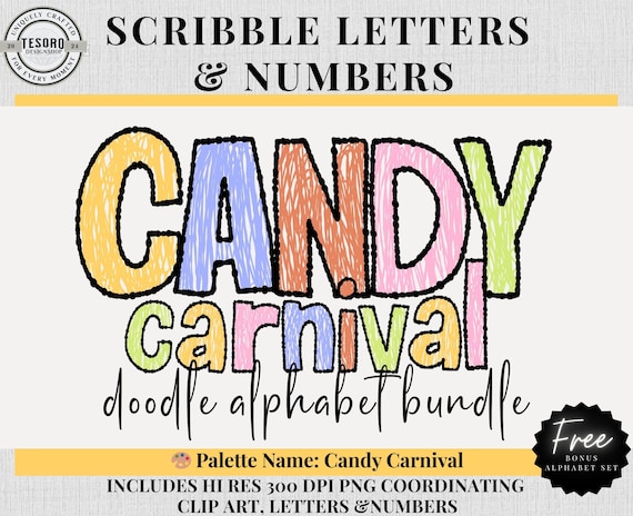 Scribble Doodle Alphabet Set |Pastel Letters Numbers |Cute Font Clipart PNG |Sublimination | Teacher School Bulletin Board Trendy Printable