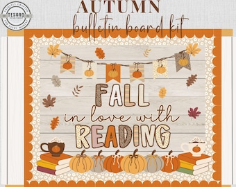 Fall Reading Bulletin Board | Autumn Pumpkin Patch Classroom Decor PNG |Teacher Printable Set |Fall Clip Art PDF Class Border Bunting Banner