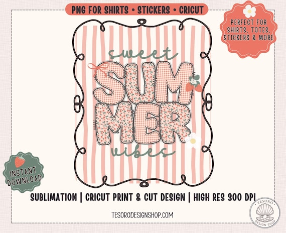 Summer Strawberry PNG Design |Sweet Summer Vibes Tote |Cute Summer Shirt Design |Aesthetic Sublimation Clipart |Cricut Print and Cut File