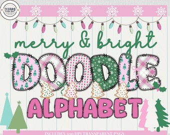 Merry & Bright Christmas Doodle Alphabet Bundle |Holiday Letter Clip Art |Cricut Print Cut |Teacher Bulletin Board Printable Classroom Decor