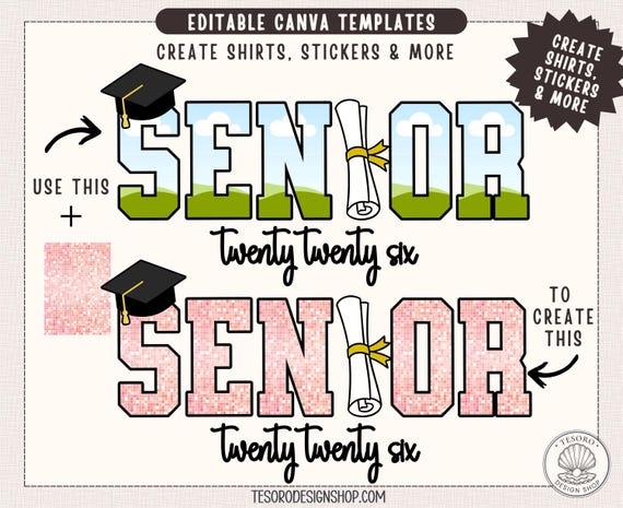 Editable Senior 2026 Canva Template | Graduation Shirt Design, Senior 2026 Frame | DIY Senior Shirt | Canva Clipart Frame | Instant Download