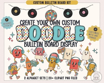 Custom Bulletin Board Kit| Retro Music Classroom Decor| Teacher Printable Bulletin Board Doodle Alphabet Letter| Class Alphabet Set| August