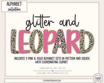 Pink Gold Leopard Alphabet PNG |Girly Animal Print Doodle Alphabet Bundle |Printable Alphabet Letters Sublimination Design| Leopard Pattern