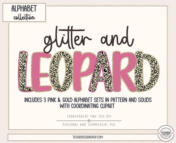 Pink Gold Leopard Alphabet PNG |Girly Animal Print Doodle Alphabet Bundle |Printable Alphabet Letters Sublimination Design| Leopard Pattern