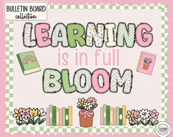 Spring Bulletin Board |Learning Flowers Classroom Display |Flower Decor for Teachers | Doodle Alphabet Letters PNG