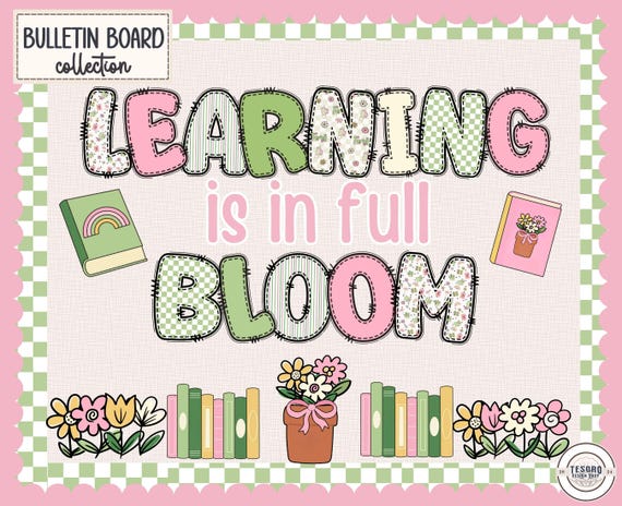 Spring Bulletin Board |Learning Flowers Classroom Display |Flower Decor for Teachers | Doodle Alphabet Letters PNG