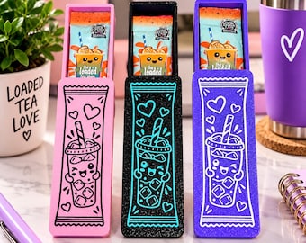 3D Printed Loaded Tea Carry Case | Single, Double & Quad Packet Holder | Sliding Snap-Close Lid | Portable Storage