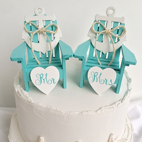 Nautical Wedding Cake Topper,Beach Wedding Cake Topper,Mini Adirondack Chairs,Anchor Cake Topper,Beach Wedding,Beach Theme,Bridal Shower