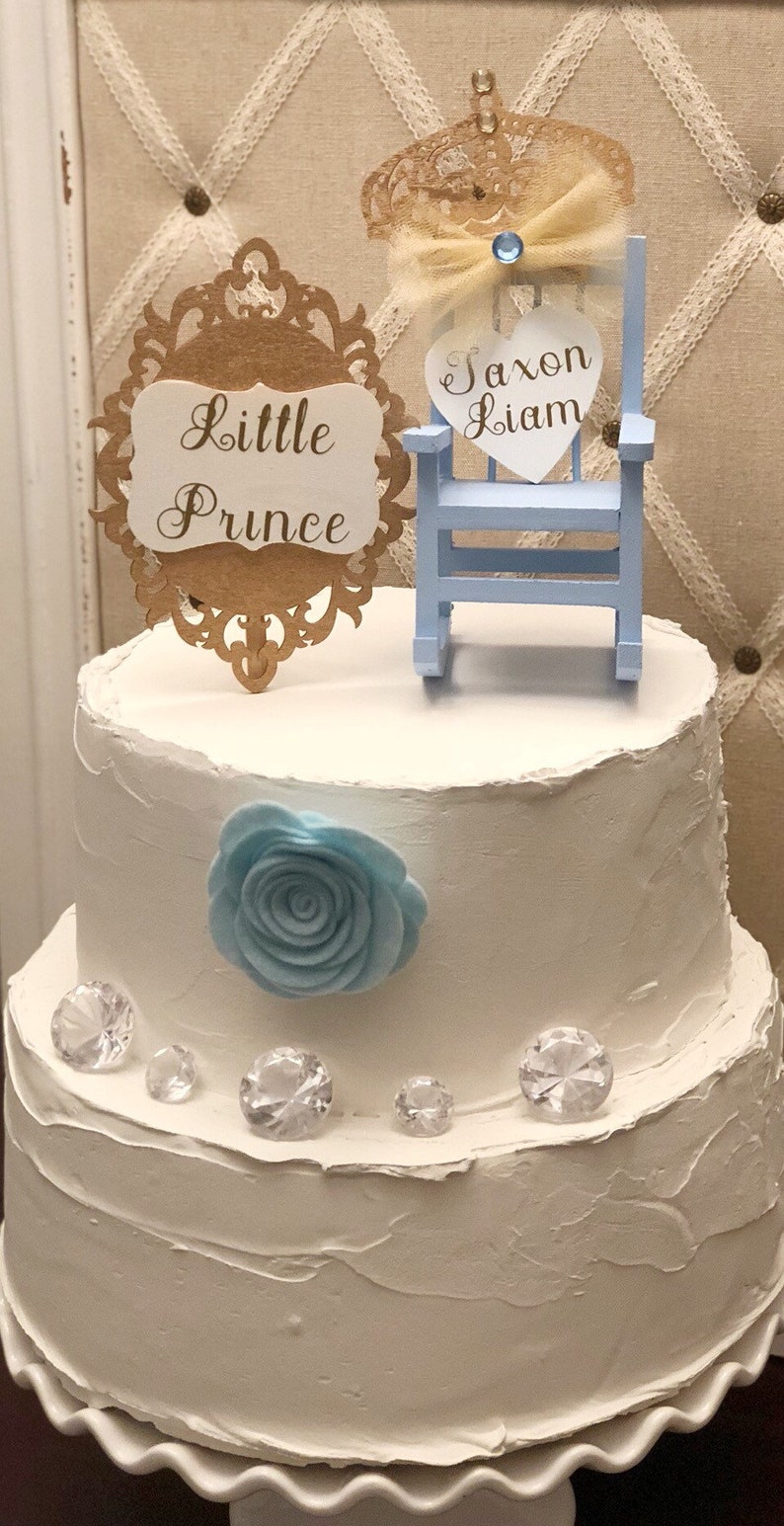 Baby Bluegold Baby Shower Cake Toppercrownroyallittle Etsy
