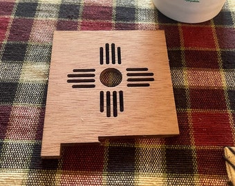 Set of 4 or 6 New Mexico Zia Coasters, Laser Cut Natural Wood, House Warming Gift, Wedding Gift, Hostess Gift, Southwest Gift, Hostess Gift