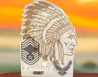 Air Force Chief (Man) Headdress Plaque for Male Chief Retirement Recognition Going Away PCS Promotion Gift, 16"H x 12"W x 1/2"D