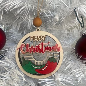 New Mexico Ornament for Housewarming Gift of Red or Green Christmas Chile Zia Southwest Home Decor Chile Famous Hatch Roasted Play on Words
