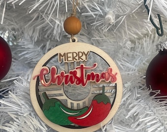 New Mexico Ornament for Housewarming Gift of Red or Green Christmas Chile Zia Southwest Home Decor Chile Famous Hatch Roasted Play on Words