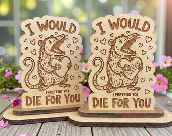 Funny Personalized Gift of Screaming Opossum Birch Wood Display, Funny Snarky Dark Humor Valentine's Day Gift for Him or Her, 5" Tall