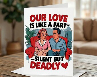 Funny Anniversary Card for Husband, Wife, Partner Retro Comic Love Fart Greeting | Humorous Gag Gift for Him/Her | 5" x 7" with Envelope