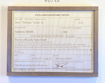Air Force Going Away Gift PCS Separation Plaque for Coworker Airman Nco AF Form 341 Gift for MTI Basic Training at Lackland Air Force Base