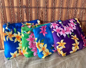 Aloha Print Zip Pouch: Handmade Hawaiian Cosmetic Bag