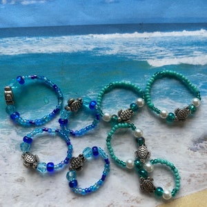 Anillo para el dedo del pie con forma de tortuga marina (1), cuentas de vidrio checo, banda elástica