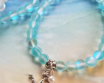 Mystic Aura Bracelet: Blue Mermaid Glass with Rhinestone Accents