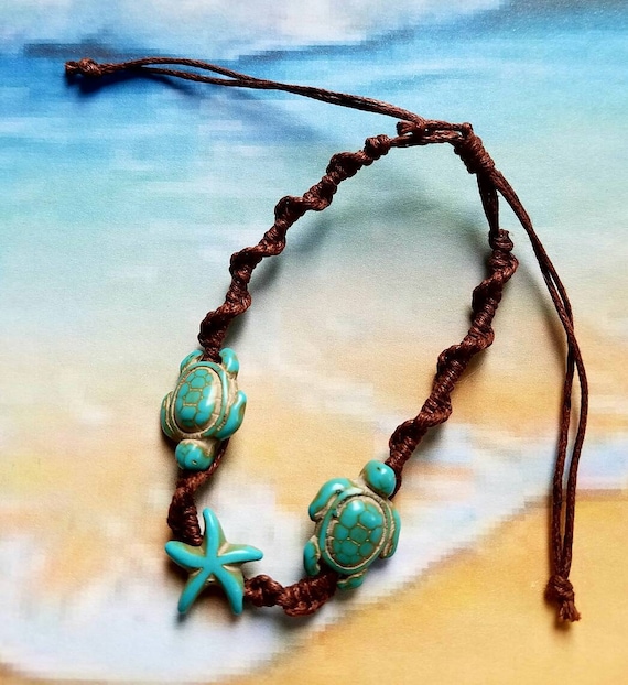 Surf Buddies Anklet bracelet. Sea Turtles and Starfish Adorn This Boho Friendship Bracelet or Anklet. Matching Earring Sold Separately. Etsy