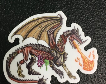 Knight Armored Zombie Dragon, Dragon Stickers, dark fantasy, autocollants d'horreur, squelette