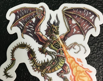 Flying Zombie Dragon Sticker, Dragon Stickers, dark fantasy, horror stickers, skeleton
