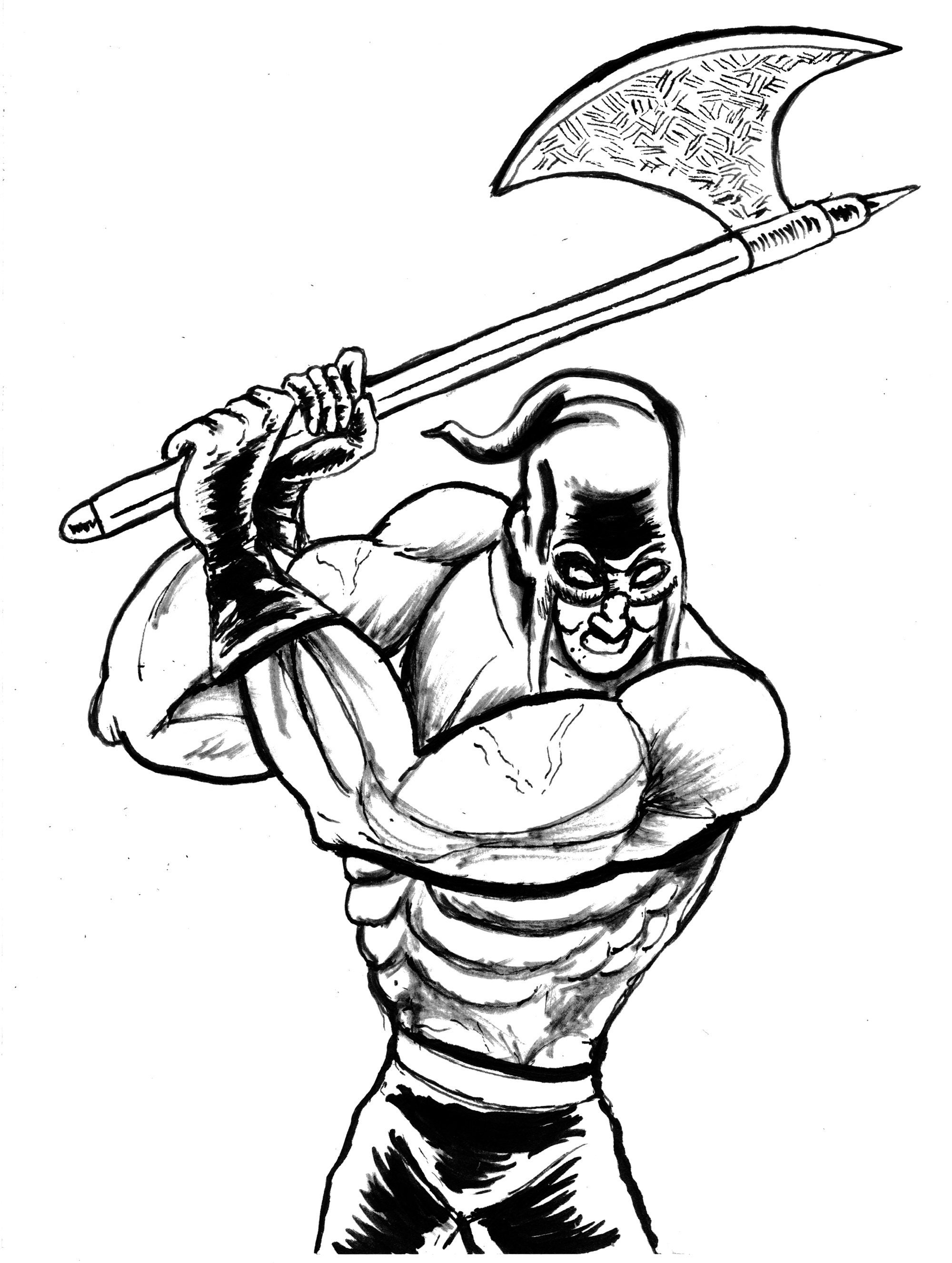 Inktober Day 9 Axe Swinging Executioner Pen and Ink Drawing Etsy