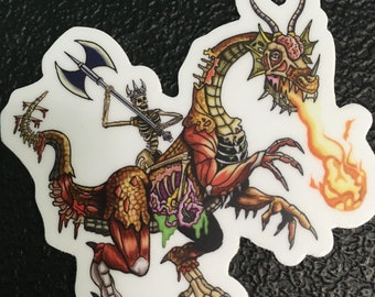 Zombie Dragon Skeleton Warrior Sticker, Dragon Stickers, dark fantasy, horror stickers, skeleton