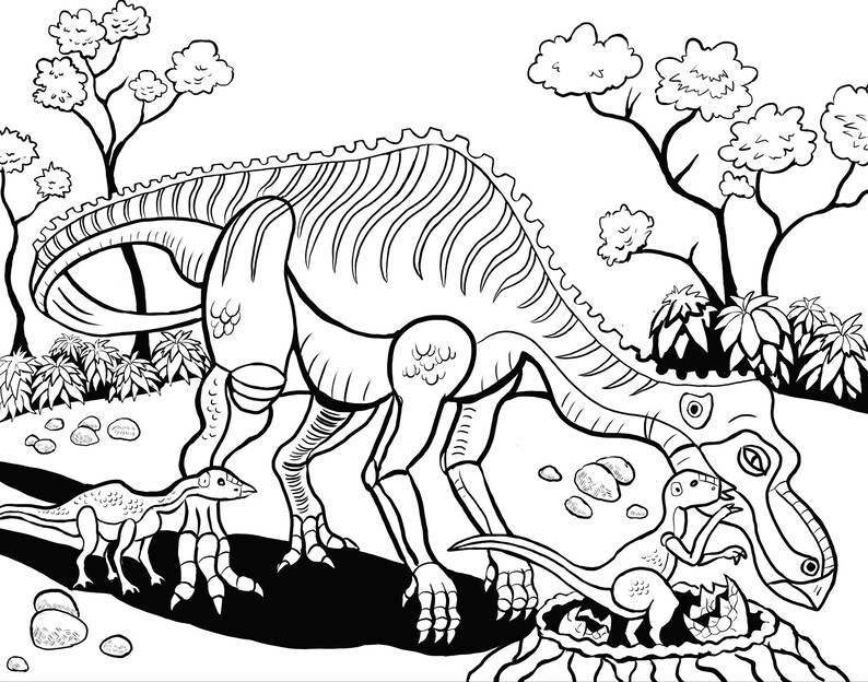 paleo life colouring page dinosaur colouring book pdf t rex etsy