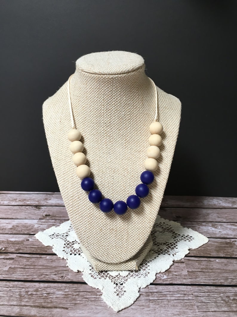 Blue Silicone and Maple Wood Nursing Necklace