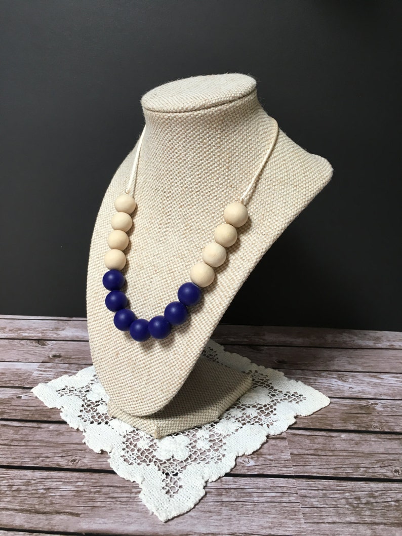 Blue Silicone and Maple Wood Nursing Necklace