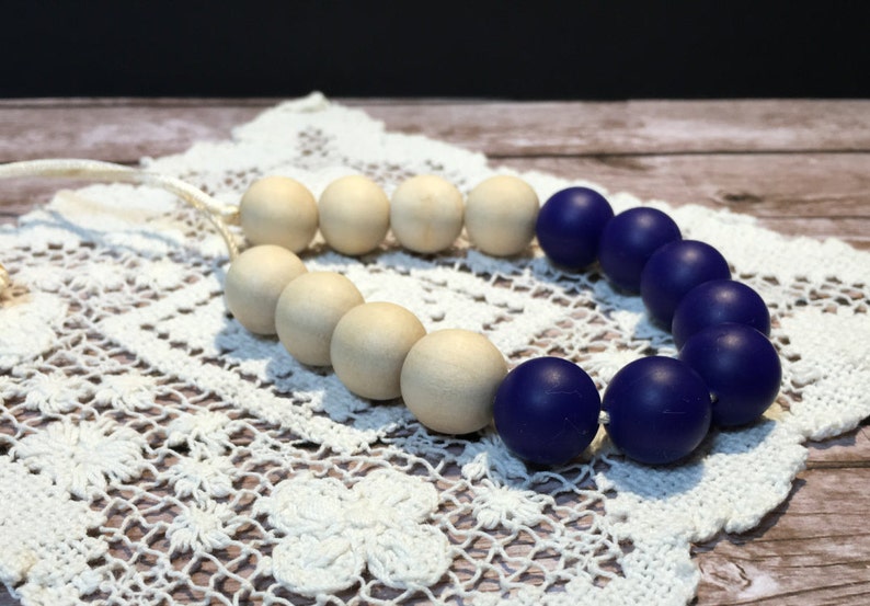 Blue Silicone and Maple Wood Nursing Necklace