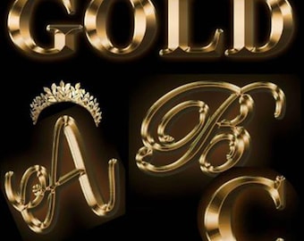Almost FREE Gold Alphabet PNG Clipart Bundle, 6 Fonts (Digital Download)