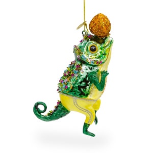 Colorful Chameleon Lizard - Blown Glass Christmas Ornament